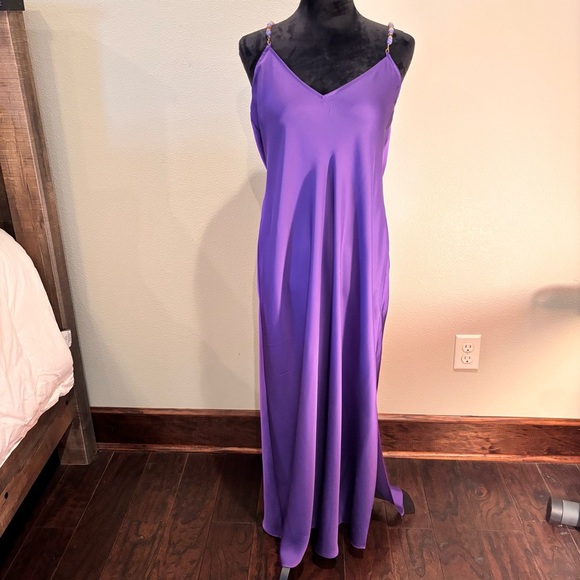 NWT Gianni Bini x DANNIJO Viv Satin Beaded Strap Maxi Slip Dress in Royal, Large - Picture 4 of 13